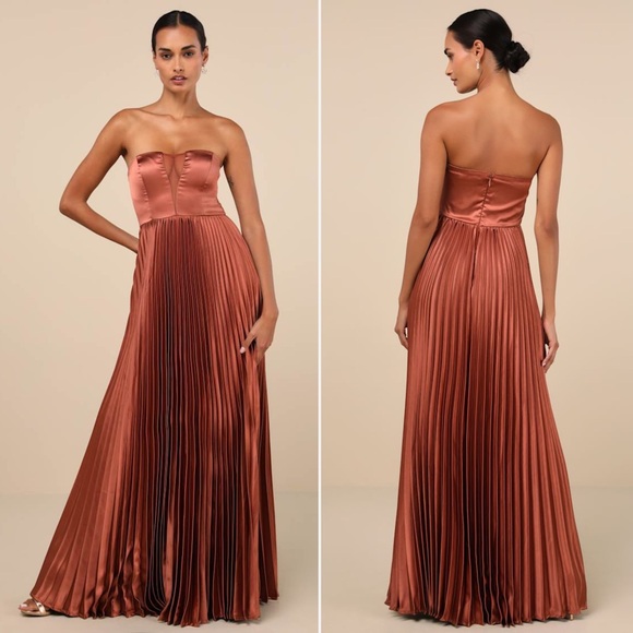Lulus Dresses & Skirts - NWT | Lulus | Perfected Elegance Mauve Satin Pleated Strapless Maxi Dress | Sz M